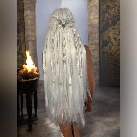 Long Platinum Blonde Braided Wig Elf Viking Mother of Dragons Lord of the Rings - Picture 6 of 12